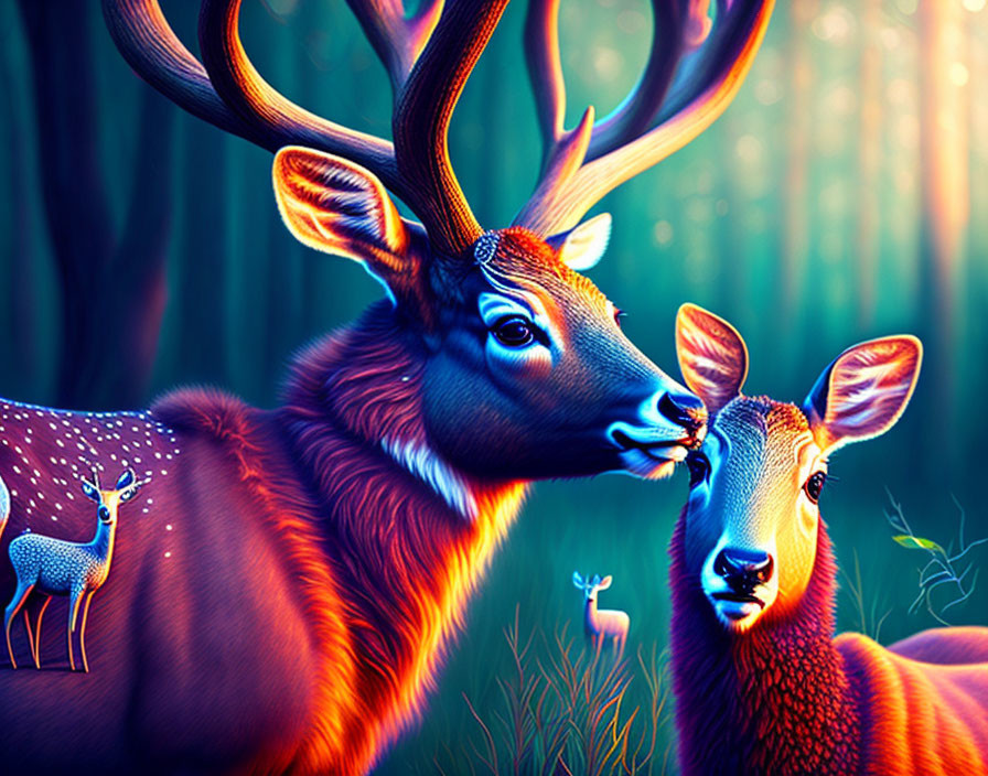 Digital Artwork: Exaggerated Deer in Magical Forest