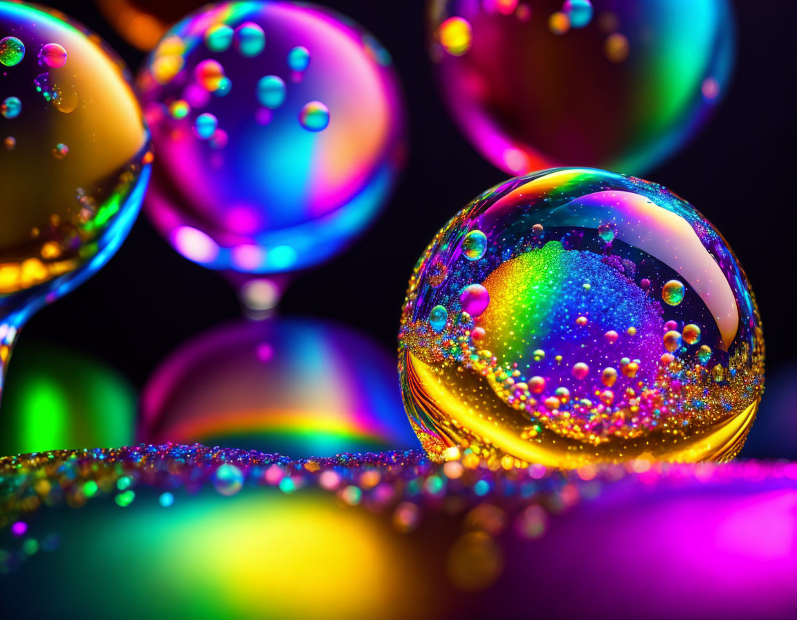 Colorful Water Droplets Reflecting Bright Lights