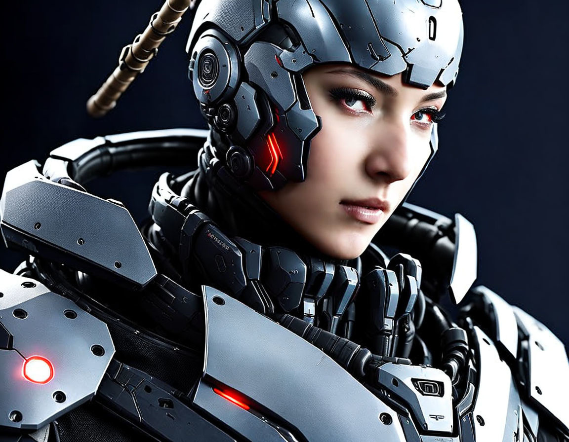 Detailed Cyborg Design with Armor Plating & Red Lights