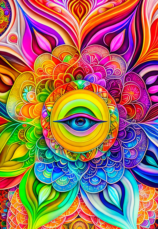 Colorful Eye Illustration with Psychedelic Patterns