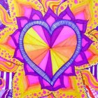 Colorful Psychedelic Artwork: Heart Shape, Peace Symbols, Floral Motifs