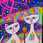 Colorful Psychedelic Patterned Cats on Multicolored Background