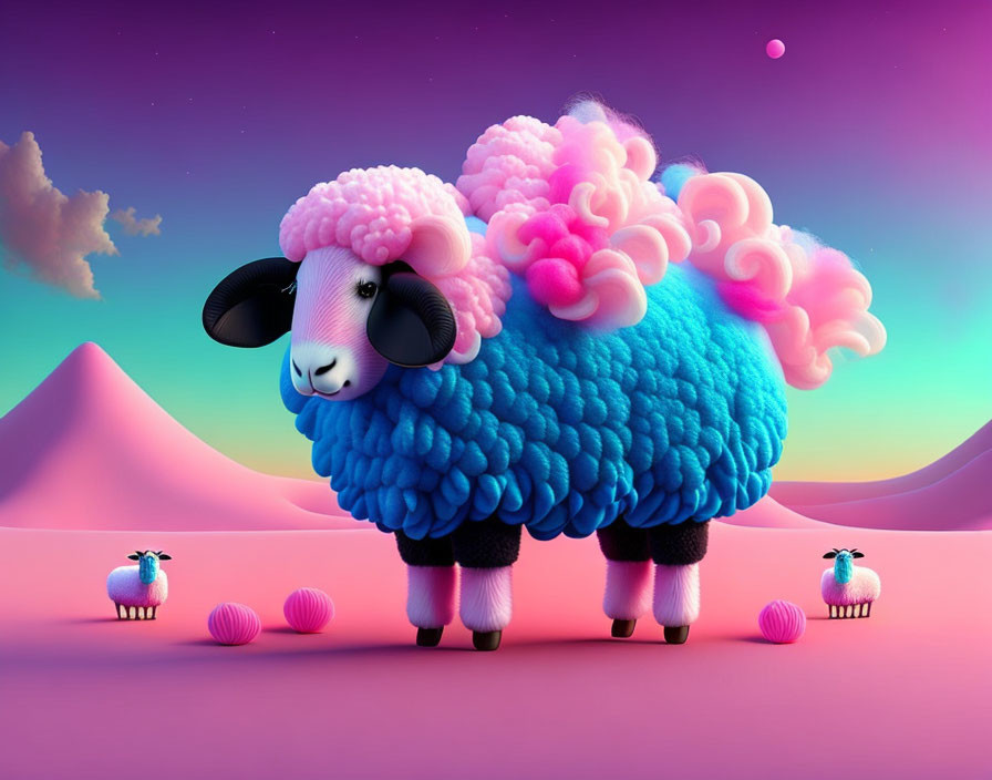 Vibrant digital illustration of stylized sheep in whimsical landscape