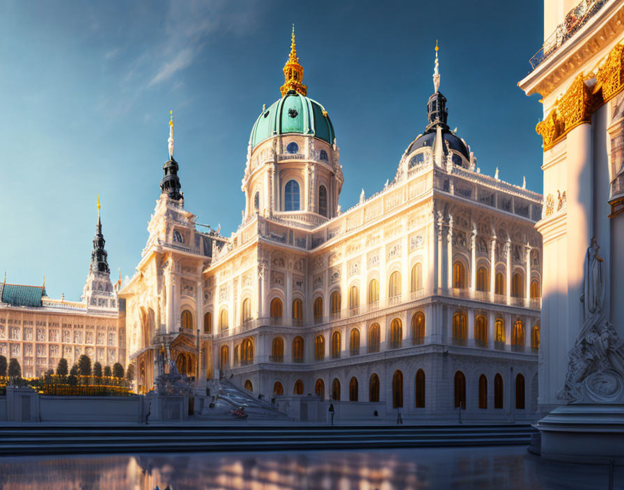 Ornate palace with turquoise dome and baroque architecture