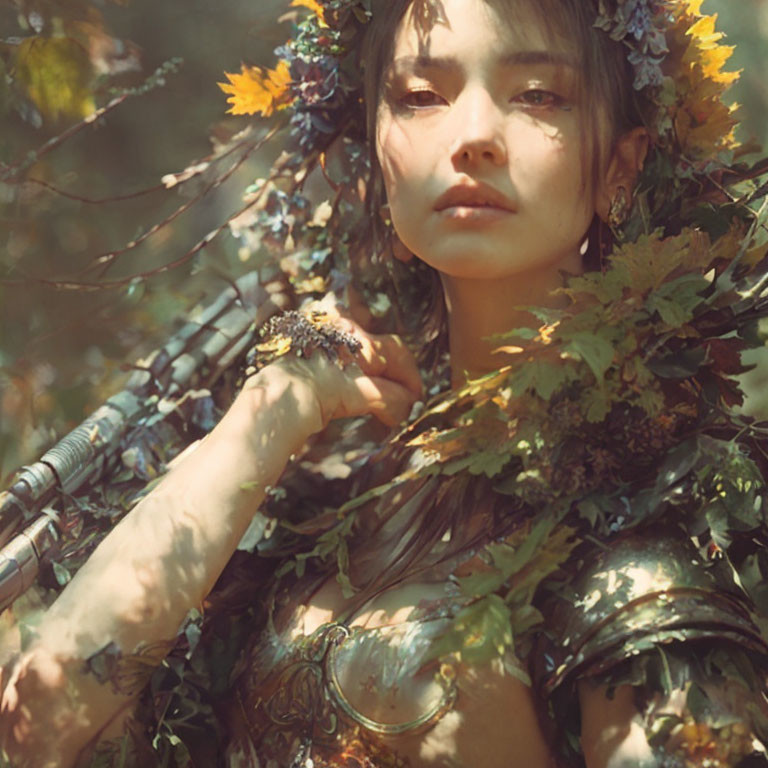 Person in Floral Crown Amidst Sun-Dappled Nature