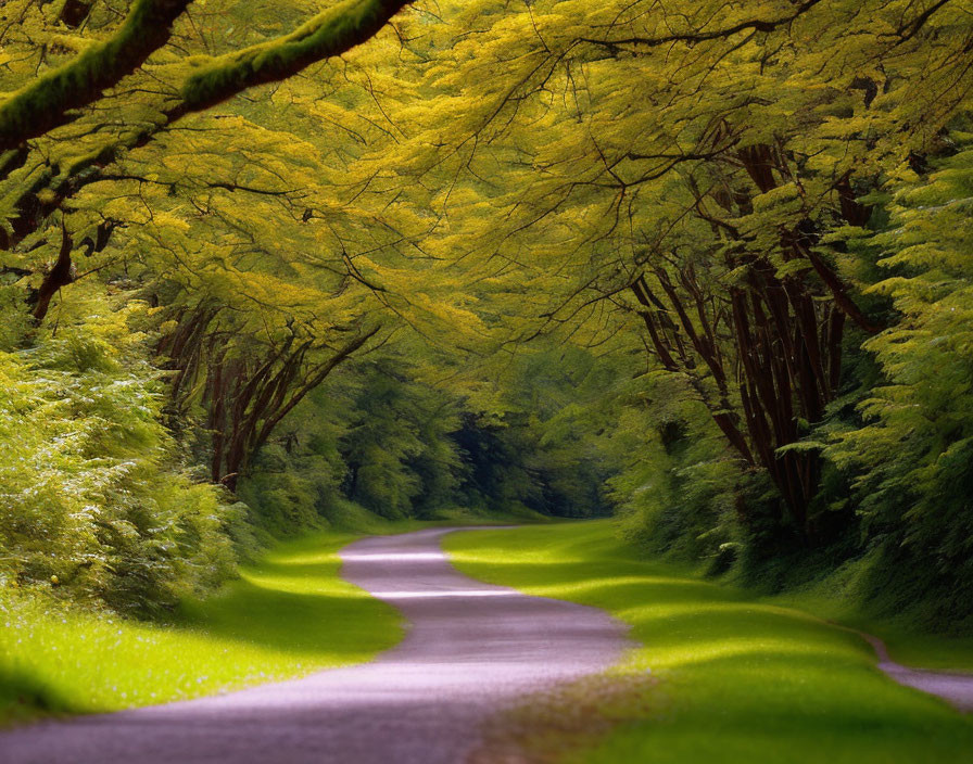 Scenic winding road through lush green forest