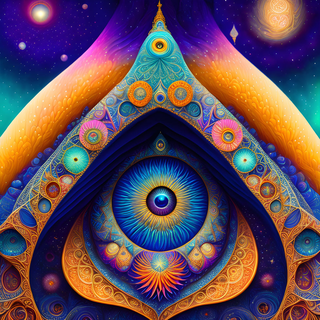 Colorful Psychedelic Eye Artwork with Cosmic Background