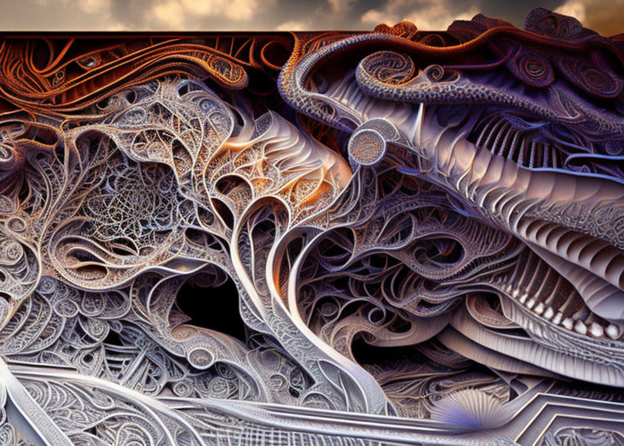 Intricate Orange, Brown, and White Fractal Patterns