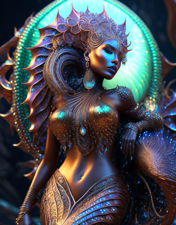 Fantastical Woman with Metallic-Gold Adornments & Turquoise Accents