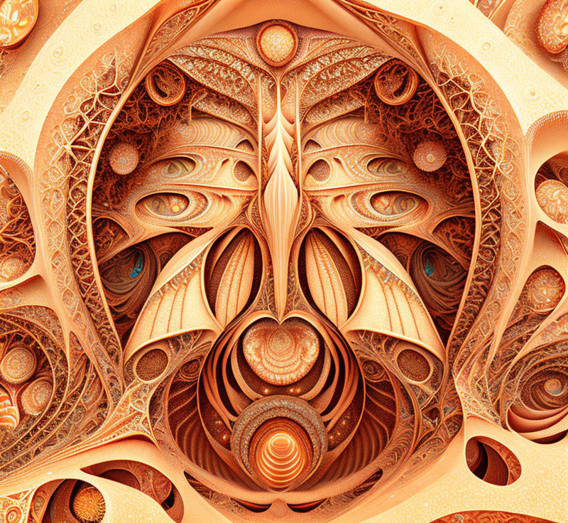 Intricate Orange Fractal Artwork with Symmetrical Patterns