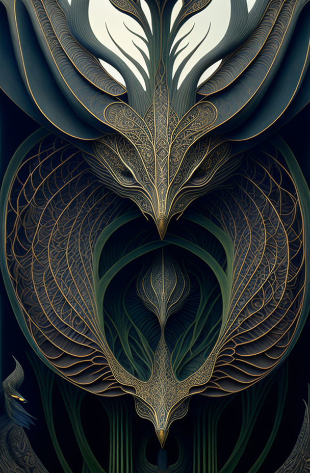 Symmetrical Peacock Motif Design on Dark Background