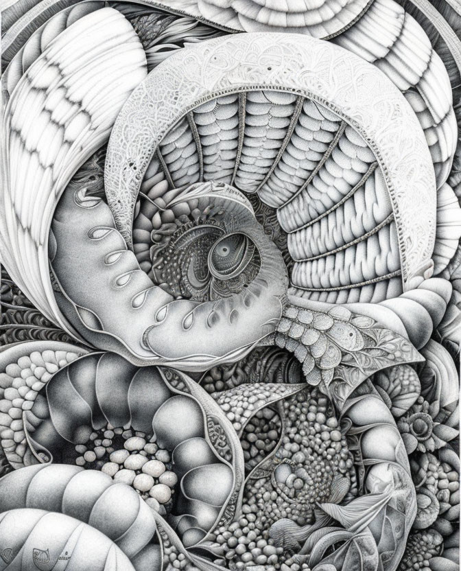 Organic and Shell-like Monochromatic Fractal Artwork