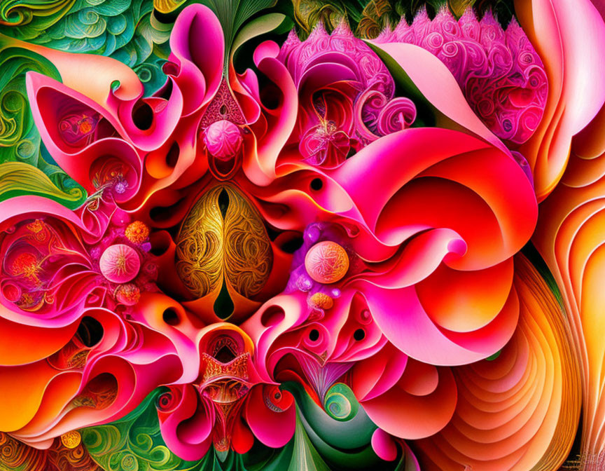 Colorful digital artwork with swirling floral and abstract patterns