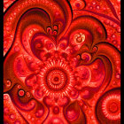 Detailed Red Fractal Design with Swirling Patterns and Circular Motifs