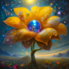 Colorful cosmic flower art in starry sky scene