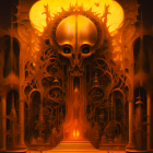 Surreal gothic digital artwork with ornate skull-like structure