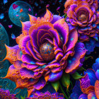 Colorful cosmic flowers bloom in intricate patterns against a starry space background