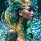 Fantasy image: Woman with aquatic-themed makeup and attire