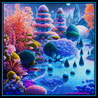 Vivid fantasy landscape with floating islands and castle