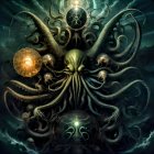 Mystical cosmic octopus with swirling tentacles in space