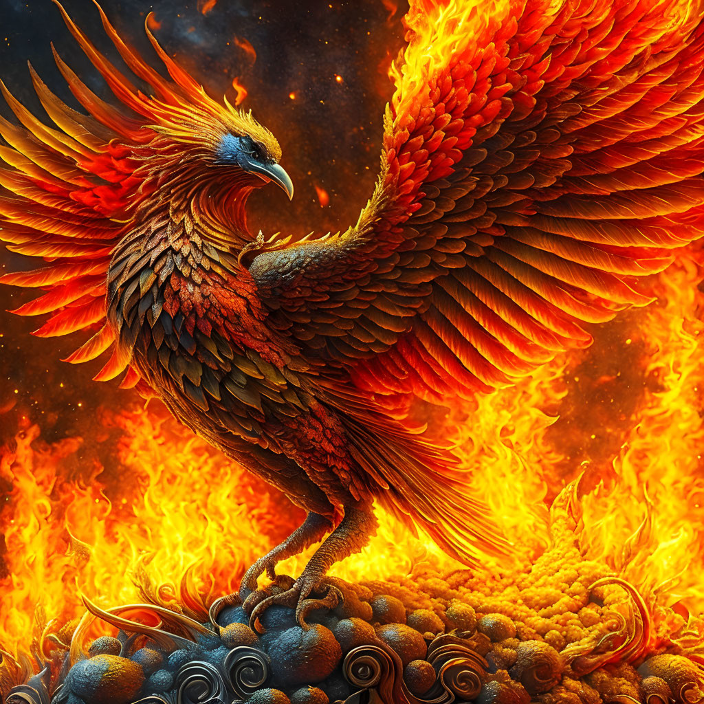 Colorful Phoenix Illustration Symbolizing Rebirth and Immortality