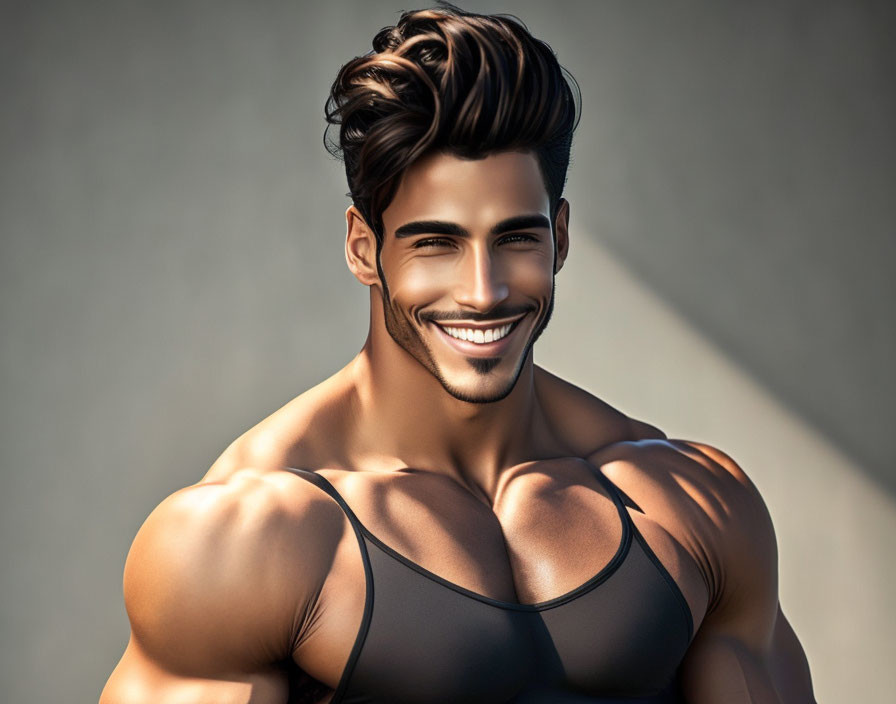 Muscular man with stylish haircut and tank top illustration.