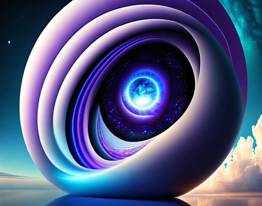 Abstract Purple and Blue Swirling Layers with Bright Core on Celestial Background