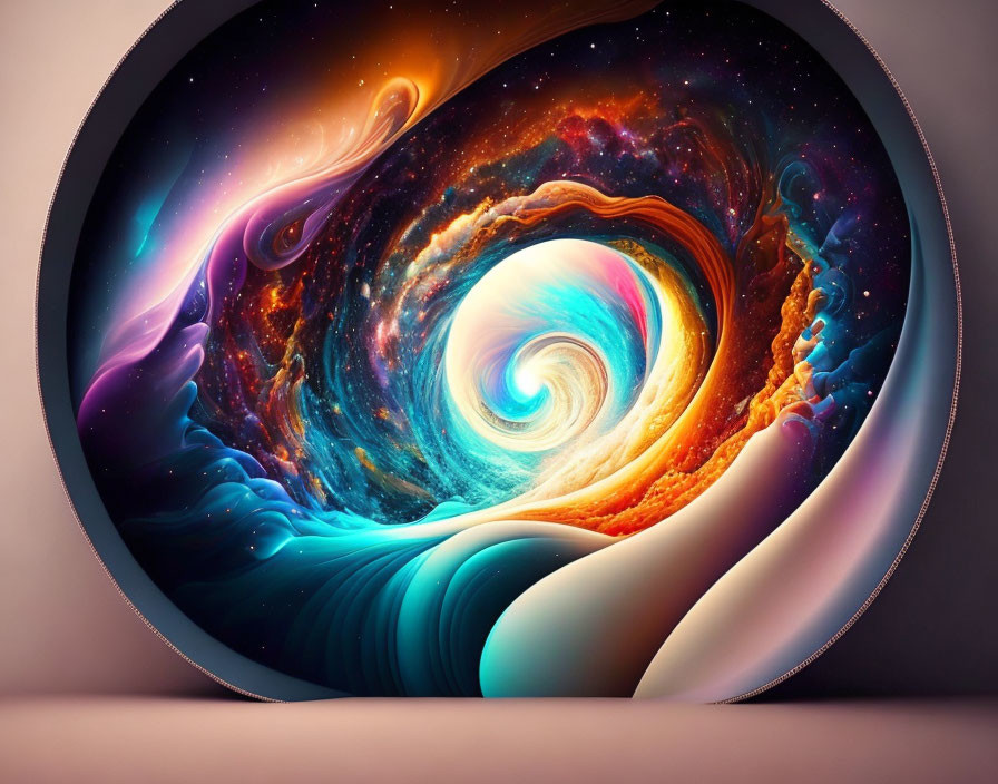 Abstract Cosmic Whirlpool Artwork in Blues, Oranges, and Purples