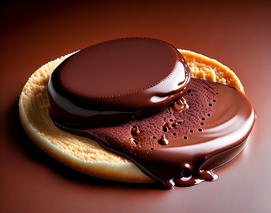 Chocolate Ganache-Topped Biscuit on Maroon Background