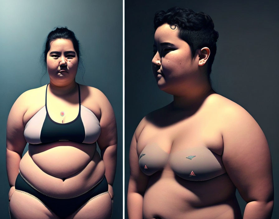 Composite Image: Plus-Sized Woman in Two-Piece, Matching Poses