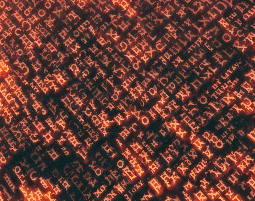 Textured Surface with Overlapping Symbols in Orange-Reddish Glow