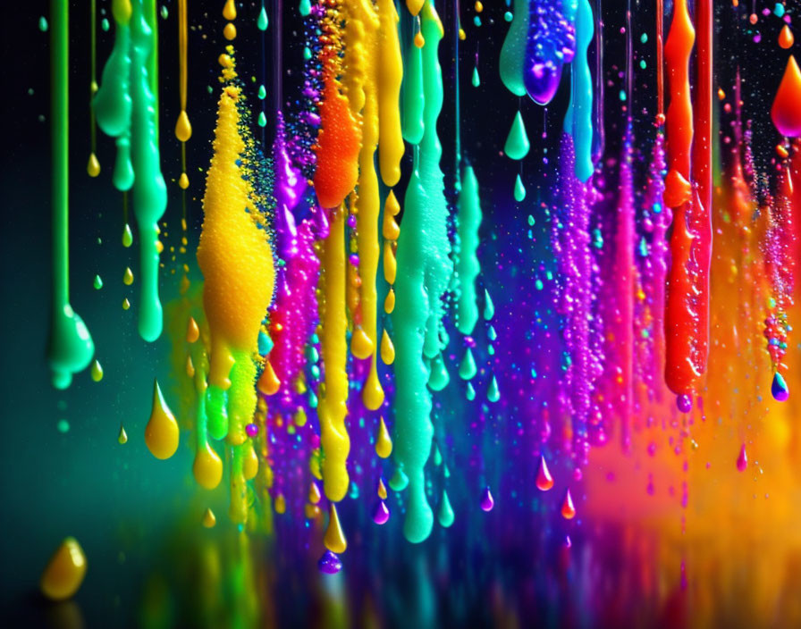 Colorful paint drips on dark background with textured beads.