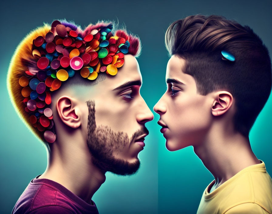 Colorful Circles Male Profile Artwork: Creative Mind vs. Plain Contrast