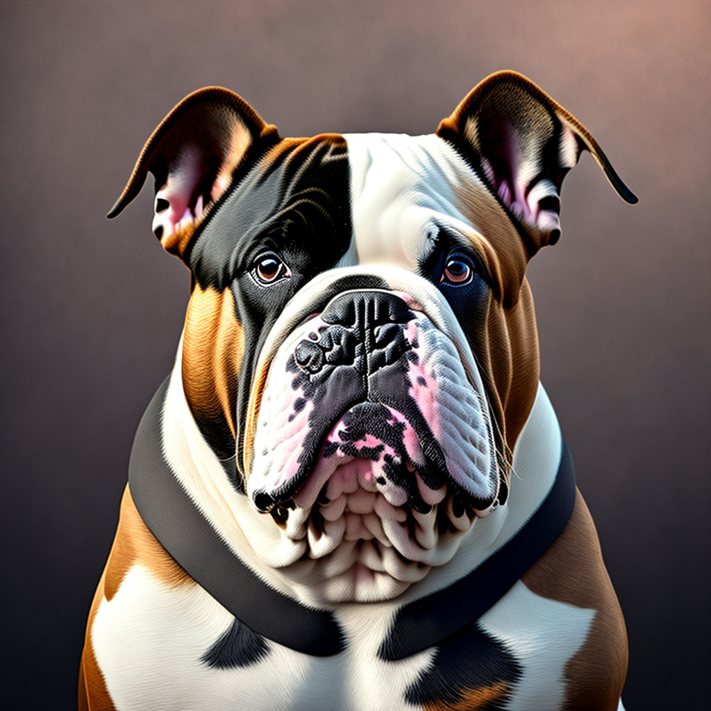 Muscular bulldog illustration with tan, white, and black coat markings