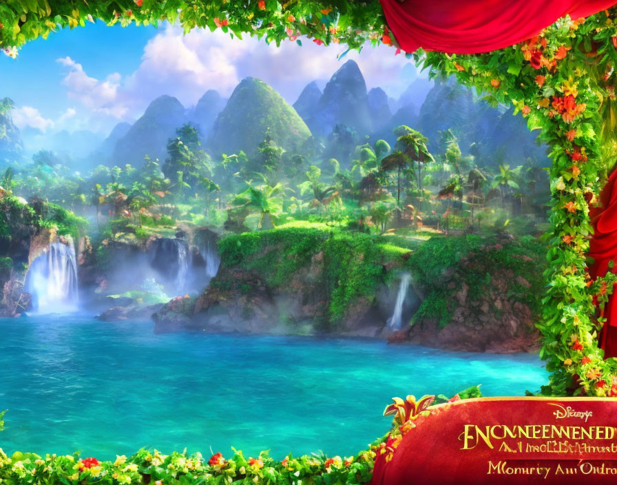 Lush Greenery and Waterfalls in Animated Landscape