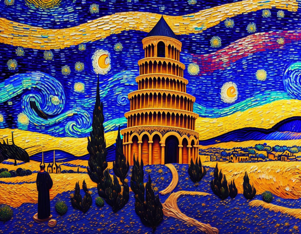 Starry night on tower