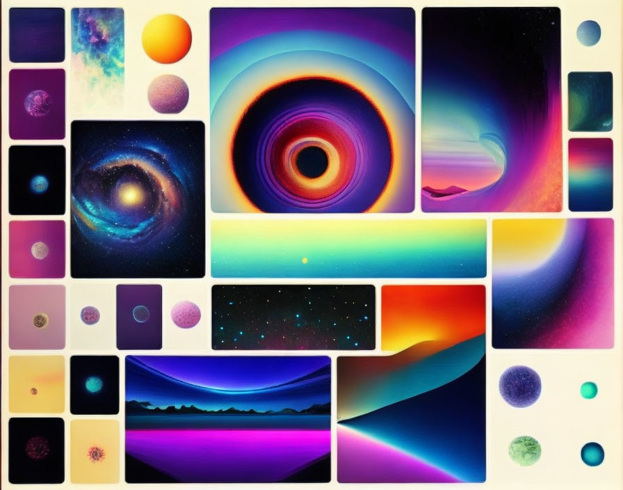 Colorful Cosmic Collage: Galaxies, Planets, and Abstract Space Art