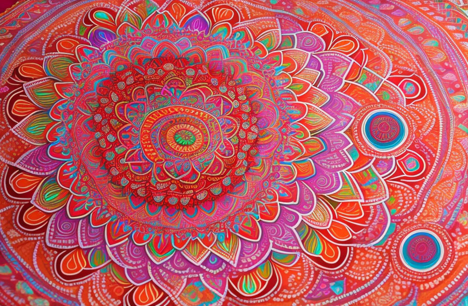 Colorful Mandala with Red, Orange, & Blue Patterns