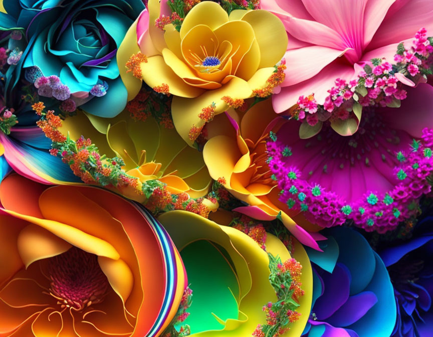 Colorful Stylized Flowers Digital Artwork with Intricate Details