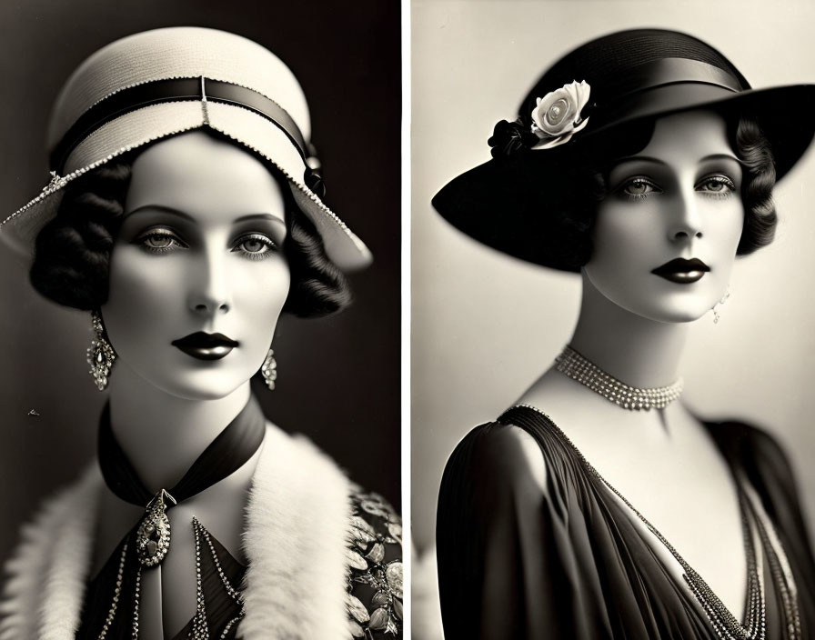 Vintage Portraits of Woman in Elegant Hats from 1920s