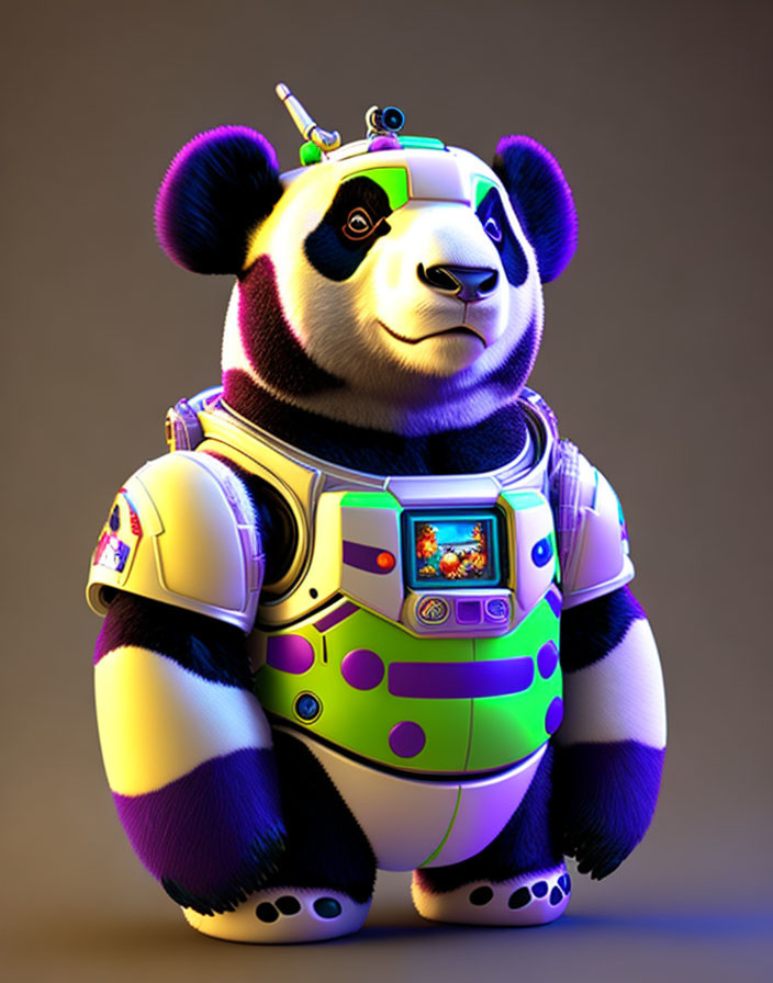 Vibrant 3D panda art in futuristic space suit