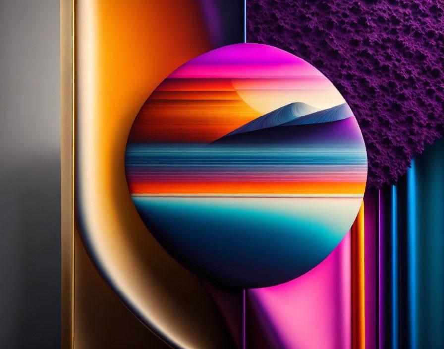 Colorful Striped Circle on Gold and Purple Textured Background