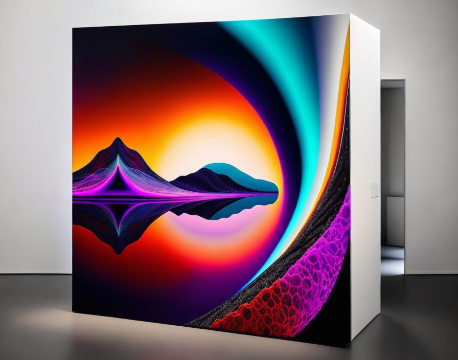 Colorful Abstract Art with Flowing Shapes in Gallery Display