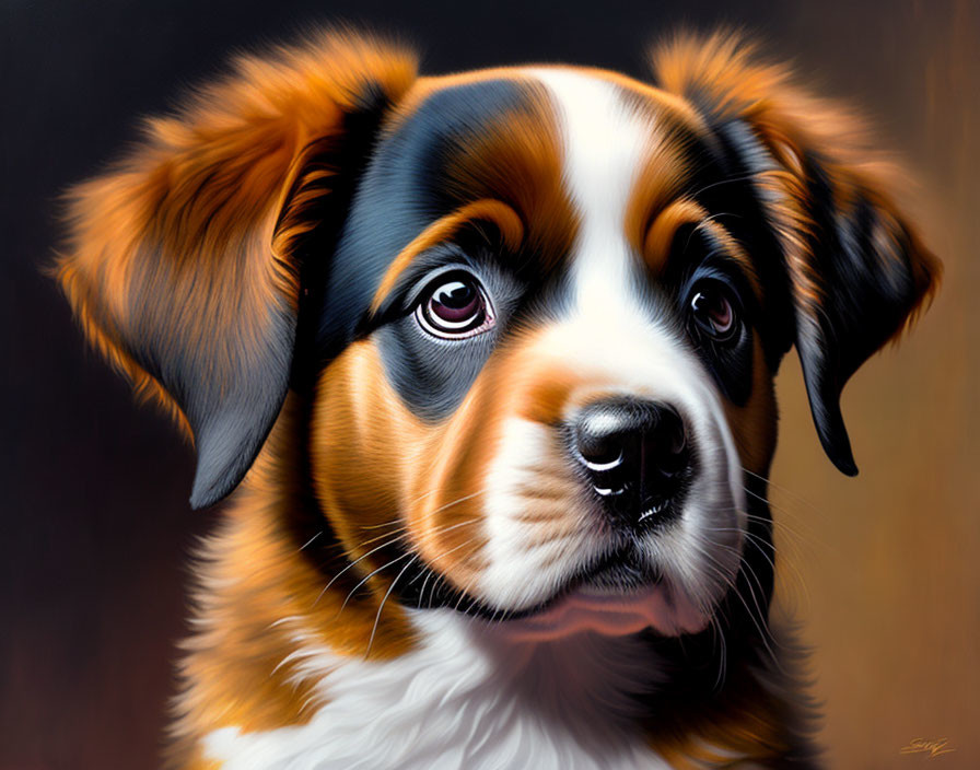 Bernese Mountain Dog Puppy with Soulful Eyes and Tricolor Fur Coat