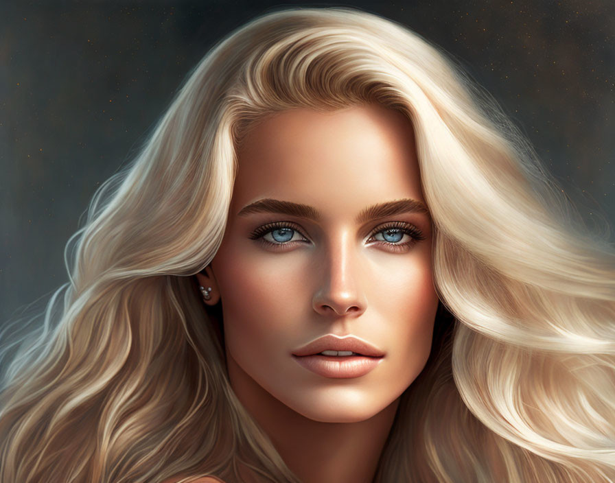 Blonde woman portrait with blue eyes on starry backdrop