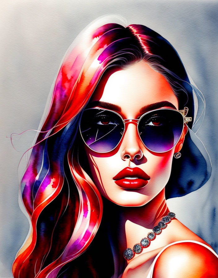 Colorful Hair, Sunglasses, and Jewelry in Digital Portrait