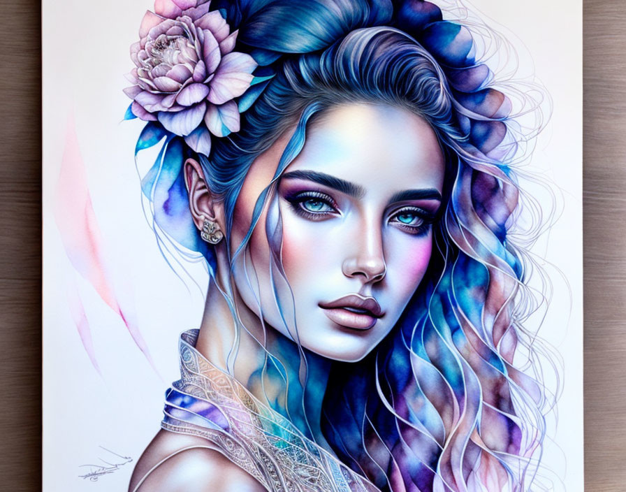 Vibrant woman illustration with multicolored hair and floral adornments