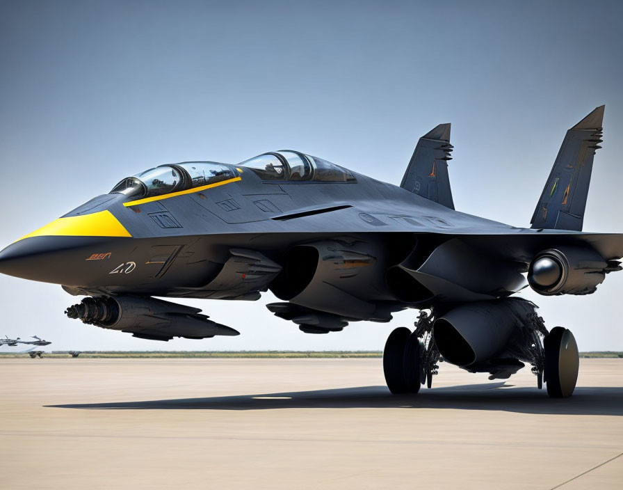 Yellow and Gray Camouflage Fighter Jet on Tarmac