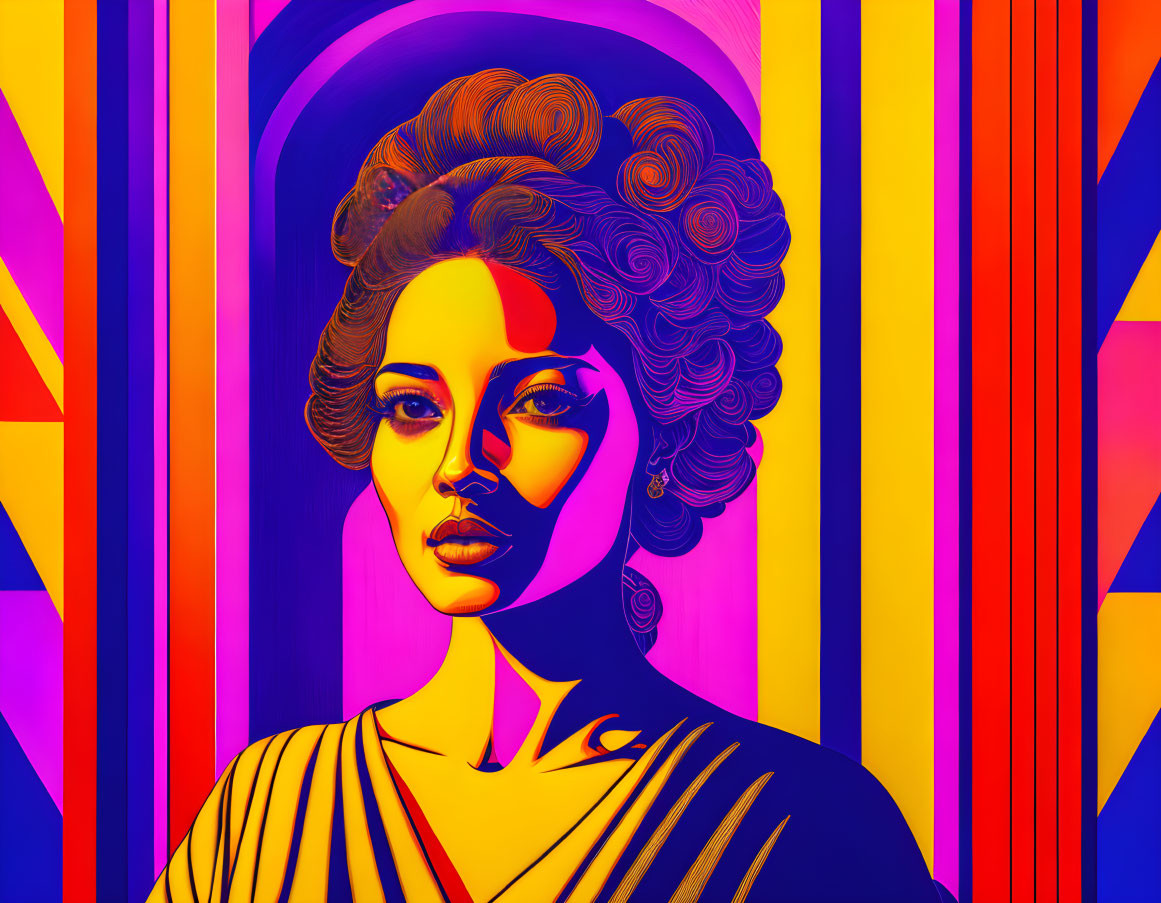 Colorful Pop Art Portrait of Woman with Geometric Background