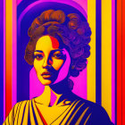 Colorful Pop Art Style Portrait of Woman with Curly Hair